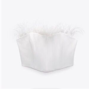 NWT Zara Ivory Satin Ostrich Feather Corset Top
